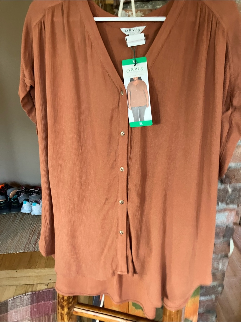 Orvis XL Copper Button-Front V-Neck Top